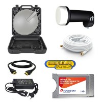 Kit antena satelit portabila si modul CI+ pentru camping camion rulota